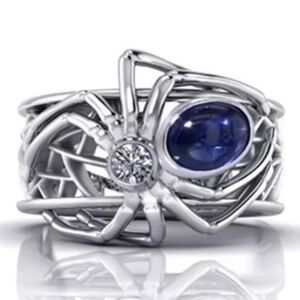 Gorgeous Spider unisex ring/ Pinky Ring with blue and clear rhinestones size 9